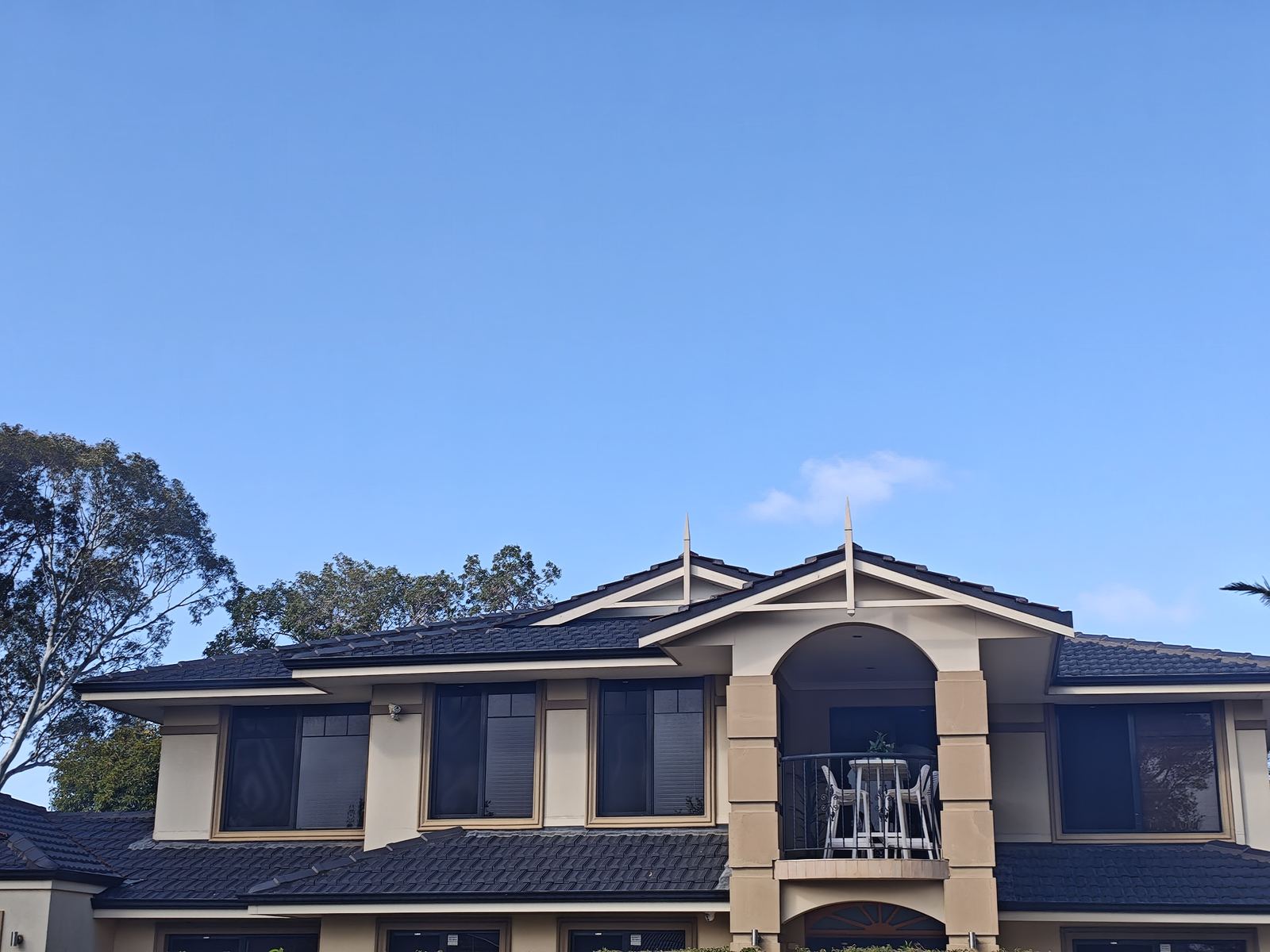 Gable and roofline close-up photographed during a pre-purchase inspection in Perth