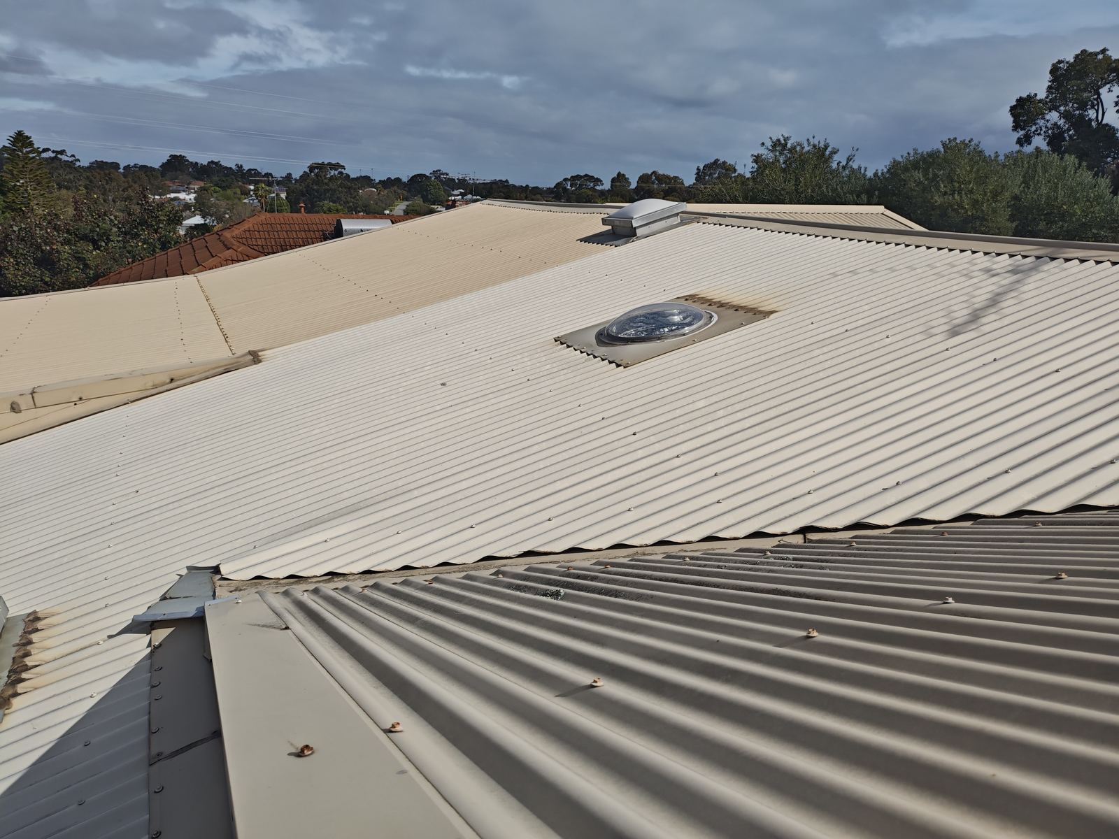 Colorbond roof sheeting inspection from above