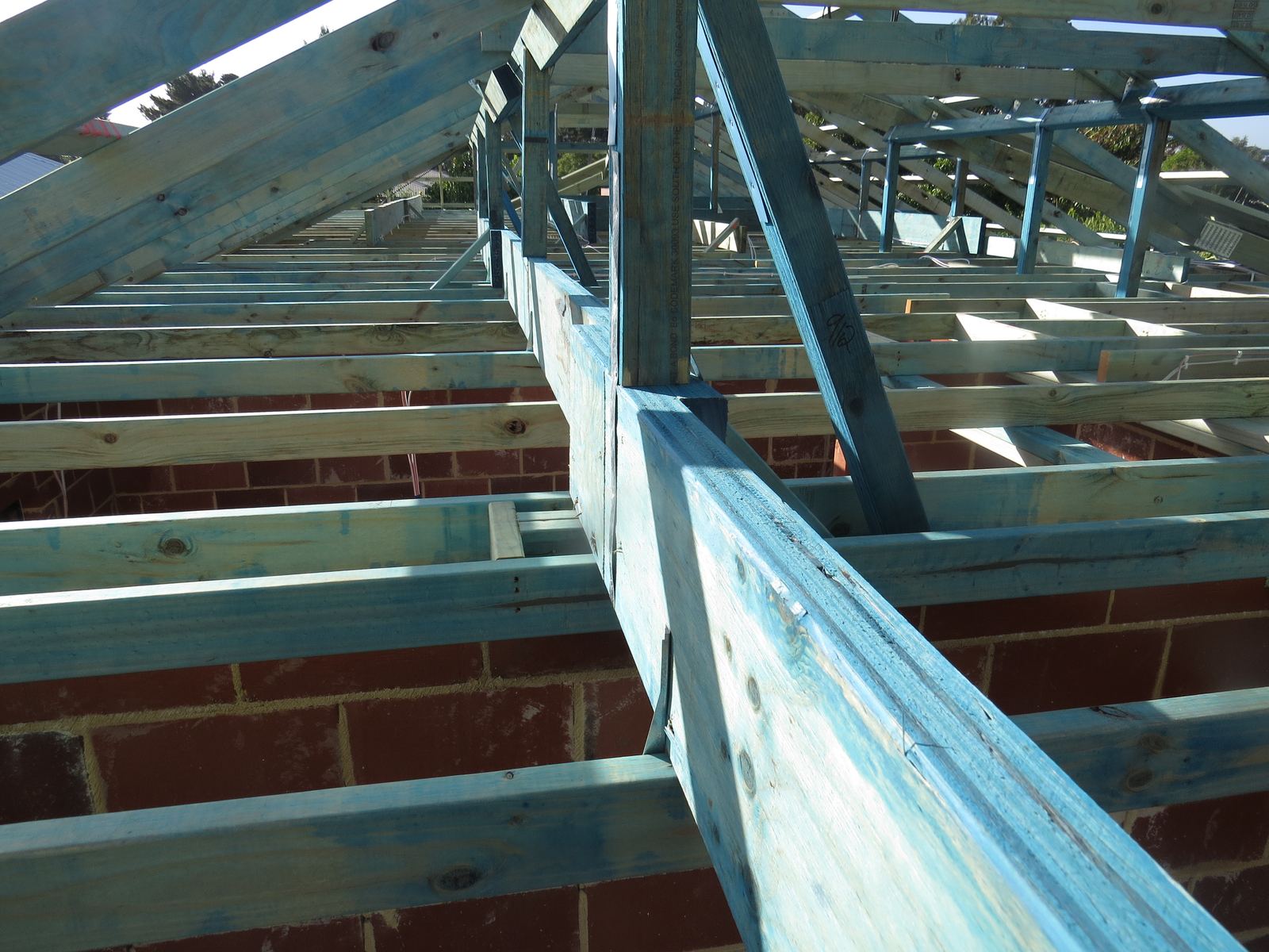 Roof truss framing checked during a Building Progress inspection at the frame stage